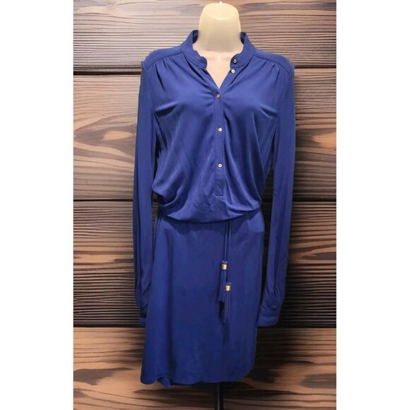 Diane Von Furstenberg Blue Long Sleeve 1/4 Button Tassel Belt Gyls Dress Sz 6 - Picture 1 of 10